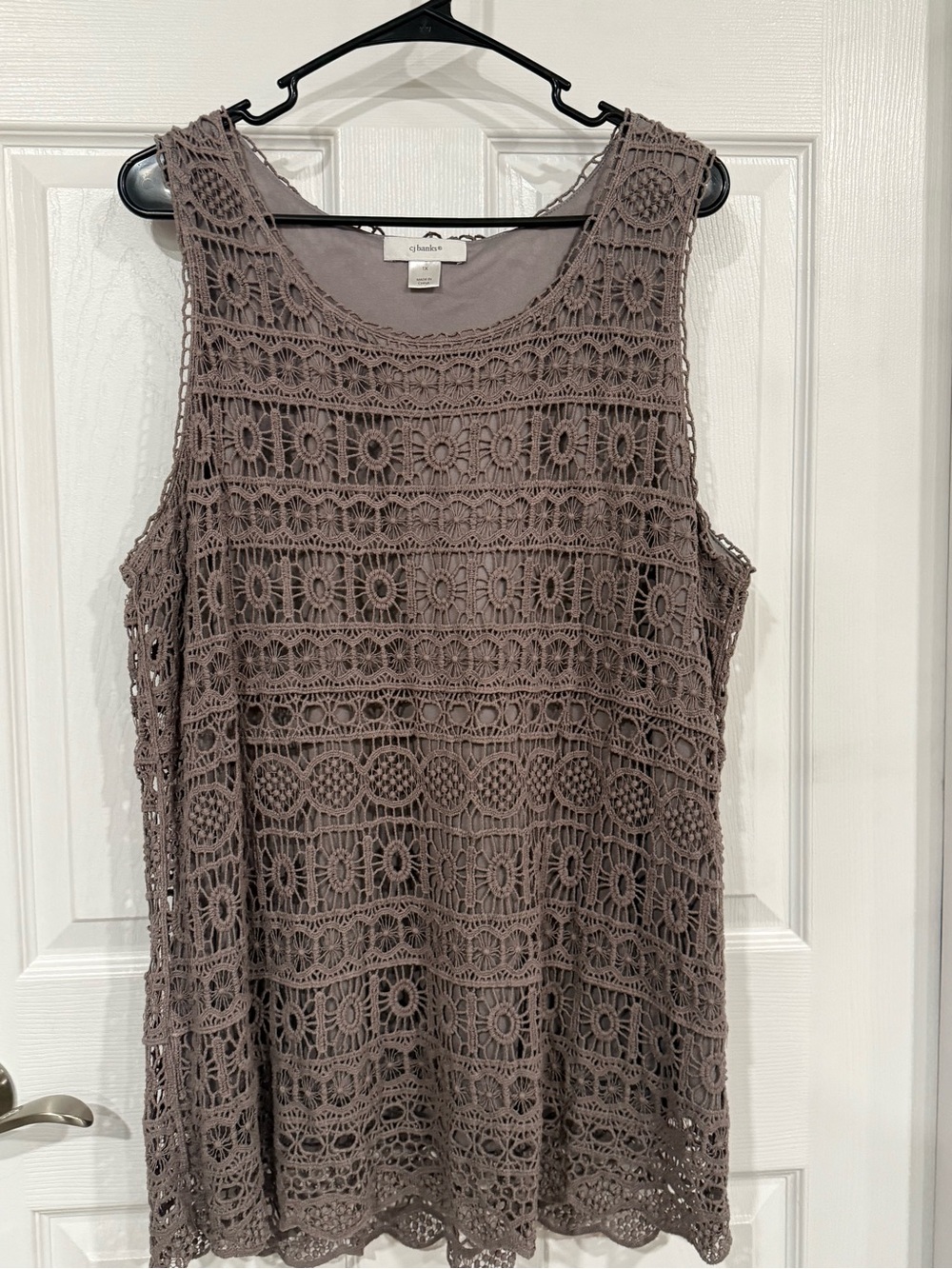 CJ Banks Taupe Crochet Lace Sleeveless Top